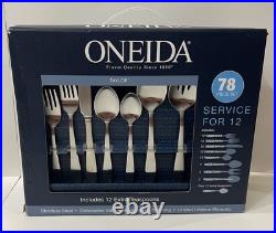 Oneida Taylor 78 Pc Set Silverware Flatware Service for 12 Stainless Steel