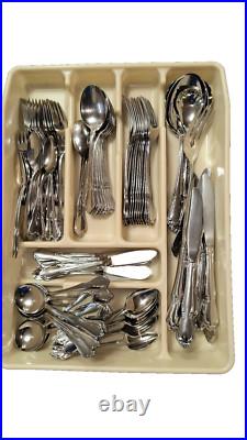 Oneida Vintage Craft Deluxe Stainless Chateau Flatware Lot Of 103 Pieces WithTray