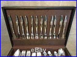 Oneida craft LASTING ROSE Deluxe Stainless Flatware Set Service for 12 EUC 74pc