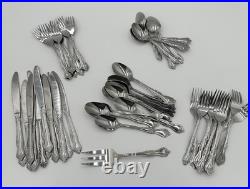 Oneida stainless flatware set Vintage 58 Pieces Raphael E11 Rose Pattern Used