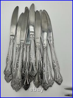 Oneida stainless flatware set Vintage 58 Pieces Raphael E11 Rose Pattern Used