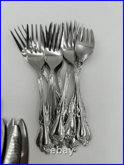 Oneida stainless flatware set Vintage 58 Pieces Raphael E11 Rose Pattern Used