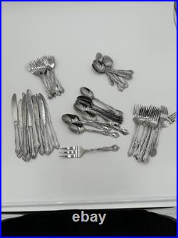 Oneida stainless flatware set Vintage 58 Pieces Raphael E11 Rose Pattern Used