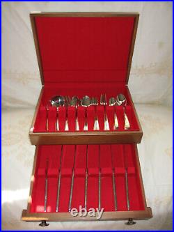 SET OF SIX Oneida Stainless Flatware GOLDEN ETAGE & Walnut Silver Chest 36 Piece