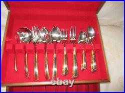 SET OF SIX Oneida Stainless Flatware GOLDEN ETAGE & Walnut Silver Chest 36 Piece