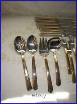 SET OF SIX Oneida Stainless Flatware GOLDEN ETAGE & Walnut Silver Chest 36 Piece