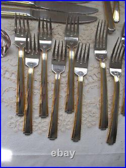 SET OF SIX Oneida Stainless Flatware GOLDEN ETAGE & Walnut Silver Chest 36 Piece