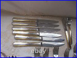 SET OF SIX Oneida Stainless Flatware GOLDEN ETAGE & Walnut Silver Chest 36 Piece