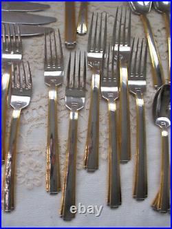 SET OF SIX Oneida Stainless Flatware GOLDEN ETAGE & Walnut Silver Chest 36 Piece