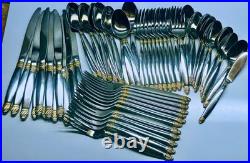 SILVERWARE Oneida 60 pcs DAPHNE Gold Accent 12pc pl set Minus 1 Salad Fork
