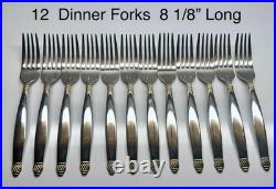 SILVERWARE Oneida 60 pcs DAPHNE Gold Accent 12pc pl set Minus 1 Salad Fork