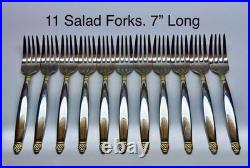 SILVERWARE Oneida 60 pcs DAPHNE Gold Accent 12pc pl set Minus 1 Salad Fork