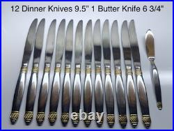 SILVERWARE Oneida 60 pcs DAPHNE Gold Accent 12pc pl set Minus 1 Salad Fork