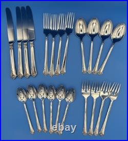 Service for 4 Oneida DAMASK ROSE Glossy Heirloom Cube Stainless Flatware 22 pcs