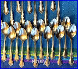 Set for 12 64pc Oneida Arbor Rose True Rose Stainless Flatware BettyCrocker