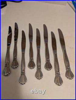 Set of 8 Oneida Deluxe ALEXIS Stainless Dinner Knives Flatware Ribbon