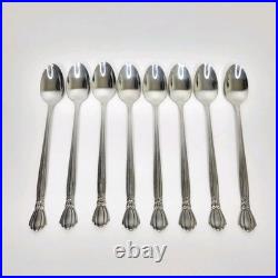 Set of 8 Oneida Deluxe Alexis Stainless 7 5/8 Iced Tea Spoons Flatware Ribbon