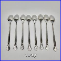 Set of 8 Oneida Deluxe Alexis Stainless 7 5/8 Iced Tea Spoons Flatware Ribbon