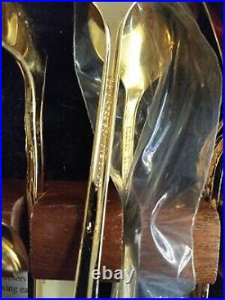 Towle Lauffer DESIGN 2 Stainless Steel Flatware gold Oneida piece wood chest BG