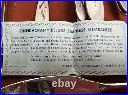 VINTAGE Oneida Oneidacraft Deluxe Stainless Flatware Silverware 65 Pieces withCase