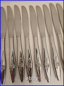 VTG ONEIDA Oneidacraft Deluxe Stainless Flatware Lasting Rose 79 Pieces WithTray