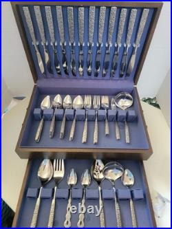 VTG SSS Oneida Montage Stainless Flatware Floral Black Embossed 79 Piece Set