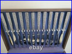 VTG SSS Oneida Montage Stainless Flatware Floral Black Embossed 79 Piece Set