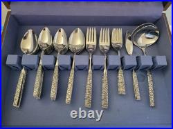 VTG SSS Oneida Montage Stainless Flatware Floral Black Embossed 79 Piece Set