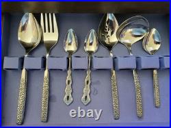 VTG SSS Oneida Montage Stainless Flatware Floral Black Embossed 79 Piece Set