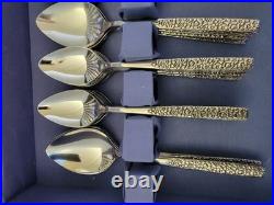 VTG SSS Oneida Montage Stainless Flatware Floral Black Embossed 79 Piece Set