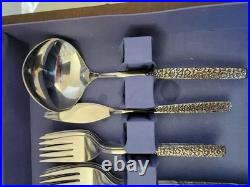 VTG SSS Oneida Montage Stainless Flatware Floral Black Embossed 79 Piece Set