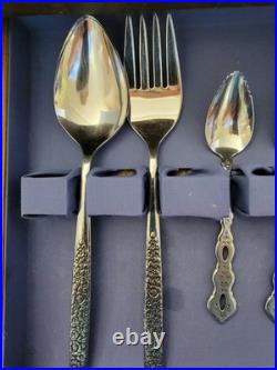 VTG SSS Oneida Montage Stainless Flatware Floral Black Embossed 79 Piece Set