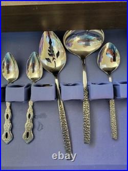 VTG SSS Oneida Montage Stainless Flatware Floral Black Embossed 79 Piece Set