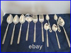 VTG SSS Oneida Montage Stainless Flatware Floral Black Embossed 79 Piece Set