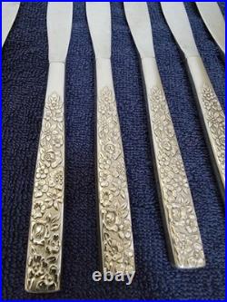 VTG SSS Oneida Montage Stainless Flatware Floral Black Embossed 79 Piece Set