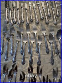 Vintage 74pc Oneida TRUE ROSE Stainless Flatware Service for 13 + Utensils