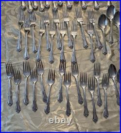 Vintage 74pc Oneida TRUE ROSE Stainless Flatware Service for 13 + Utensils
