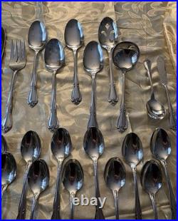 Vintage 74pc Oneida TRUE ROSE Stainless Flatware Service for 13 + Utensils