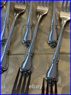 Vintage 74pc Oneida TRUE ROSE Stainless Flatware Service for 13 + Utensils