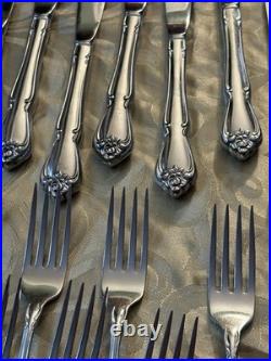 Vintage 74pc Oneida TRUE ROSE Stainless Flatware Service for 13 + Utensils