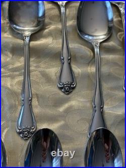 Vintage 74pc Oneida TRUE ROSE Stainless Flatware Service for 13 + Utensils