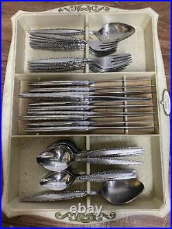 Vintage MCM Oneida Community Venetia Stainless Steel Flatware Set 53 Pieces Box