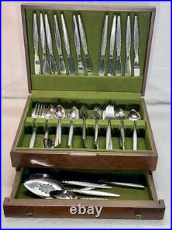 Vintage ONEIDA Community VENETIA Stainless Flatware SERVICE FOR 12 & Wood Case