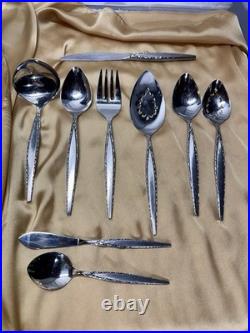 Vintage ONEIDA Community VENETIA Stainless Flatware SERVICE FOR 12 & Wood Case
