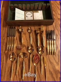 Vintage Oneida 40 Pcs serving Golden Electroplate Textura Gold Silverware Box