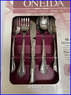 Vintage Oneida 45 piece Woodcrest Stainless Flatware Set (Serves 8) Year 1999