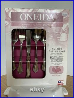 Vintage Oneida 45 piece Woodcrest Stainless Flatware Set (Serves 8) Year 1999