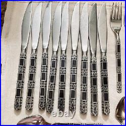 Vintage Oneida Community Madrid Stainless 45 Pcs- 9 Place Settings Black Accent