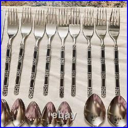 Vintage Oneida Community Madrid Stainless 45 Pcs- 9 Place Settings Black Accent