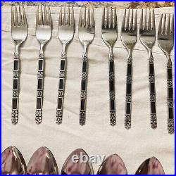 Vintage Oneida Community Madrid Stainless 45 Pcs- 9 Place Settings Black Accent